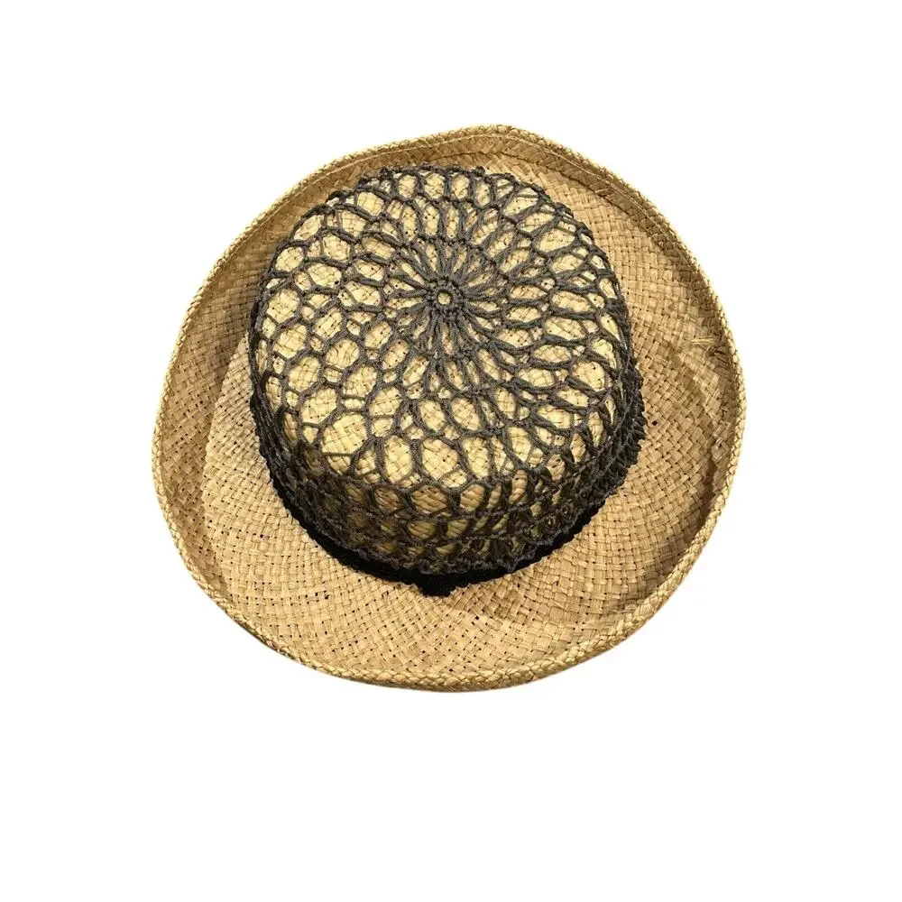 Straw Hat with Crochet Detail 20.5